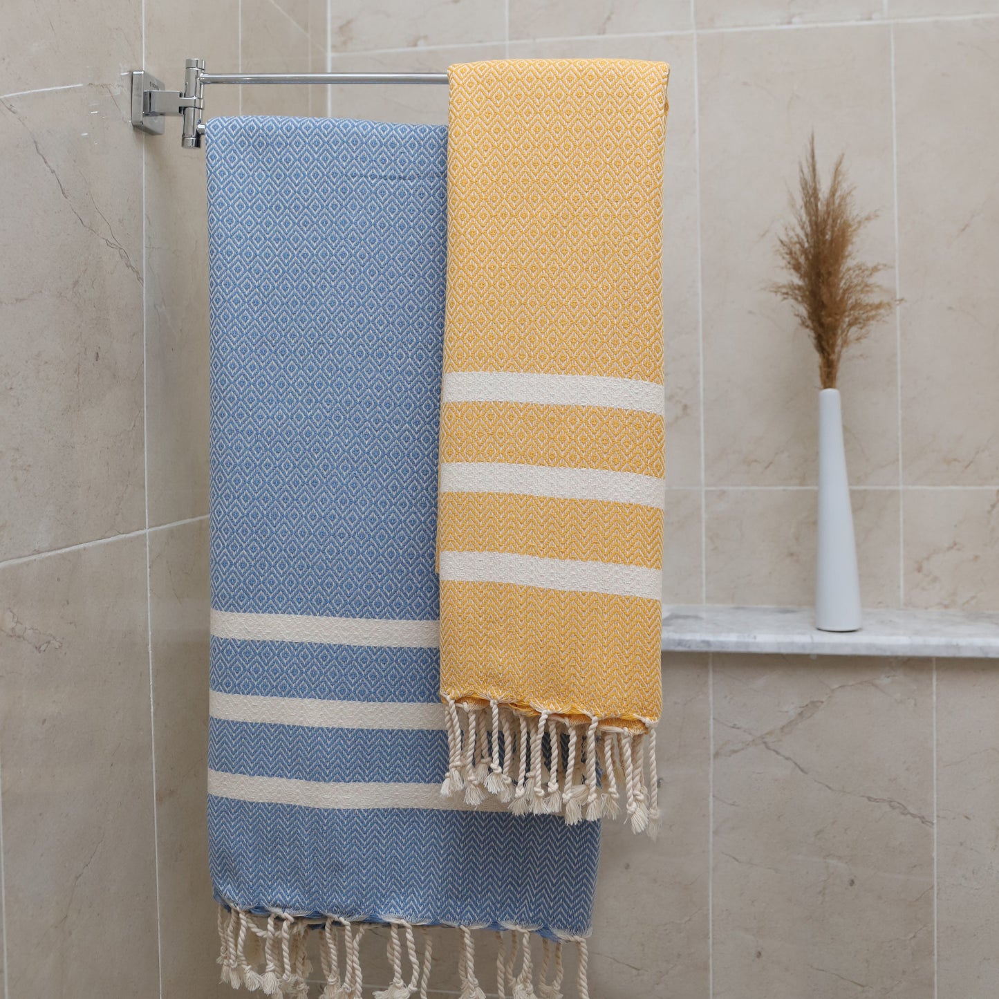Gold Yellow & Turquoise Blue Diavron Towel Set – Luxurious Cotton, Quick Dry & Lightweight for Travel, Beach & Home