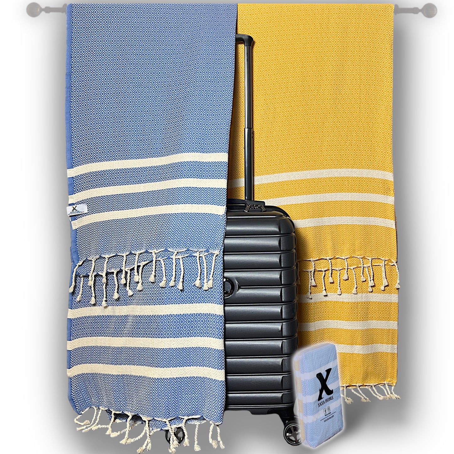 Gold Yellow & Turquoise Blue Diavron Towel Set – Luxurious Cotton, Quick Dry & Lightweight for Travel, Beach & Home