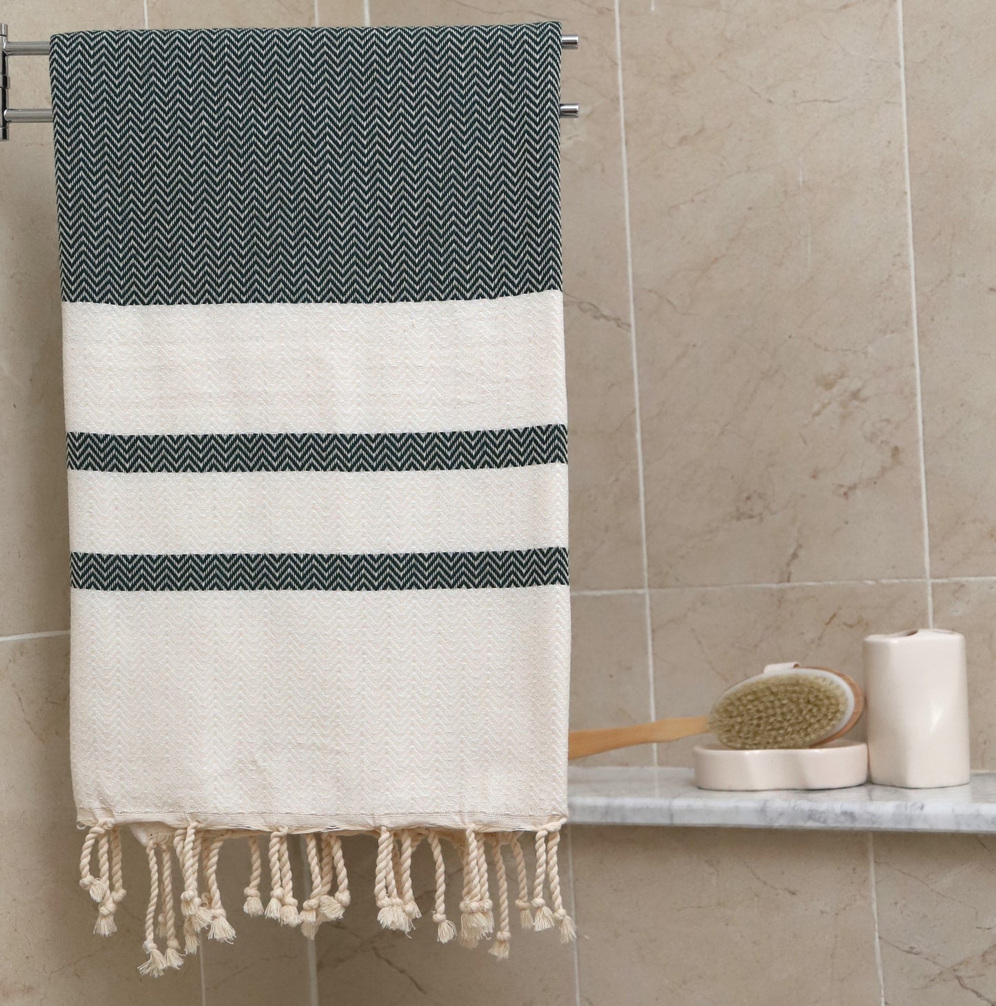 Pine Green Chevron Turkish Cotton Towel β Soft, Quick-Dry, Versatile & Eco-Friendly