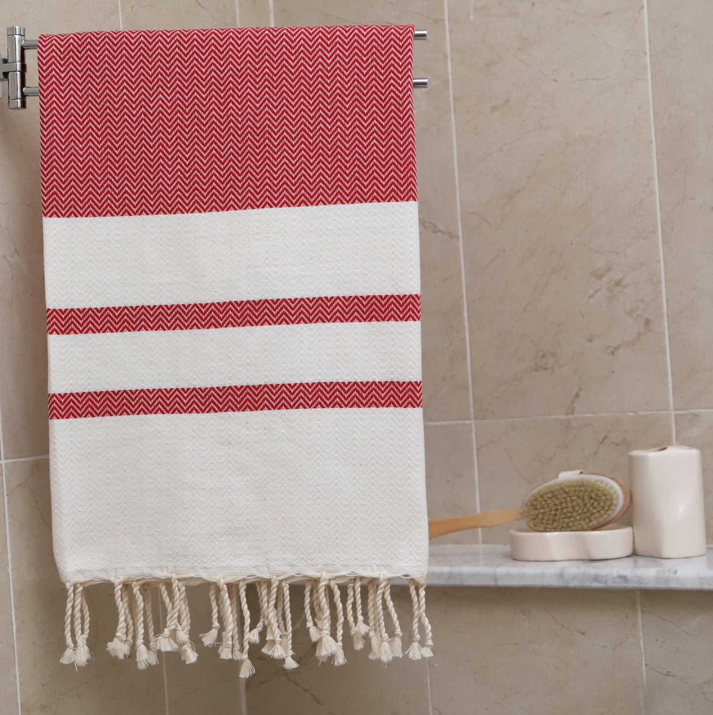 Quick-Dry Cotton Towel – Bright Red – Lightweight, Absorbent & sand free