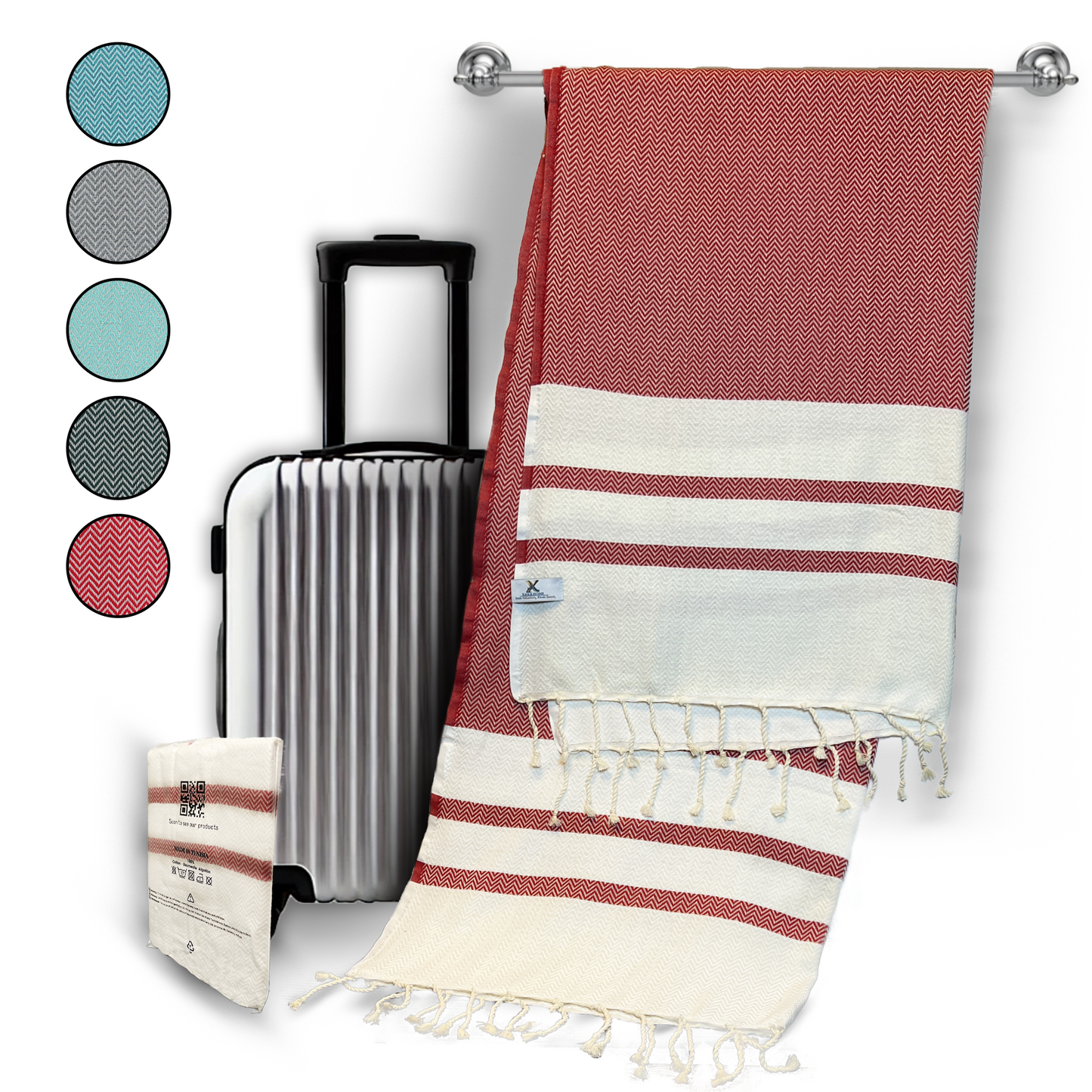 Quick-Dry Cotton Towel – Bright Red – Lightweight, Absorbent & sand free