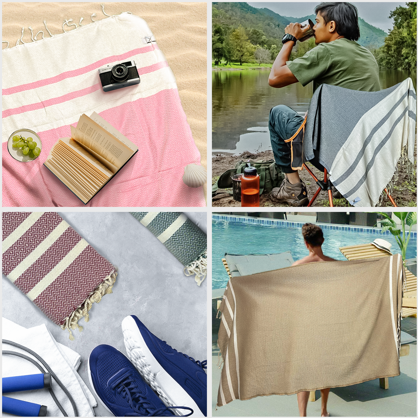 2-Pack Diavron Cotton Towels – Quick-Dry, Lightweight & Soft – Turquoise Blue & Silver Gray (39" x 71")