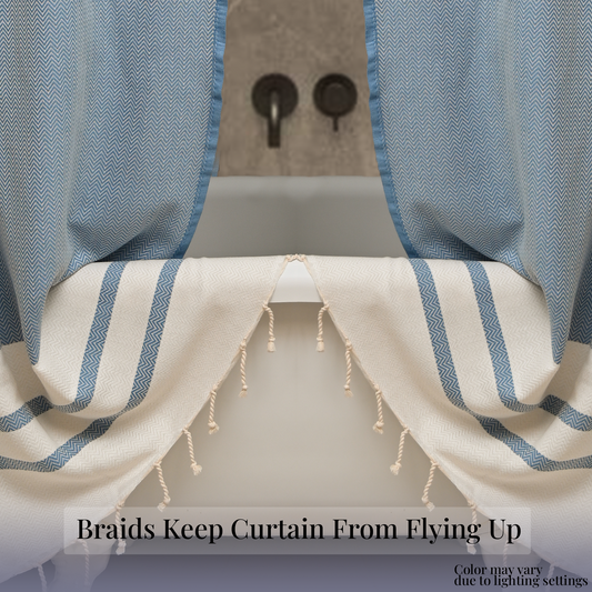 Two Panel Cotton Shower Curtain with Handmade Tassels – Boho & Farmhouse Style, Quick-Dry, Multi-Purpose (Sky Blue, 71" x 79")