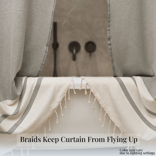 Two Panel Cotton Shower Curtain with Handmade Tassels – Boho & Farmhouse Style, Quick-Dry, Multi-Purpose (Silver Gray, 71" x 79")