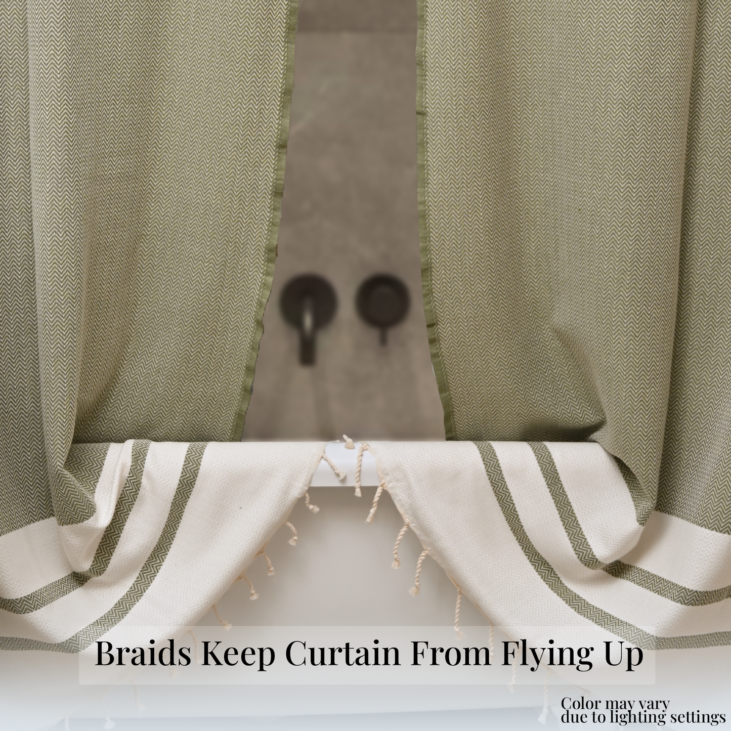 Two Panel Cotton Shower Curtain with Handmade Tassels – Boho & Farmhouse Style, Quick-Dry, Multi-Purpose (Khaki Green, 71" x 79")