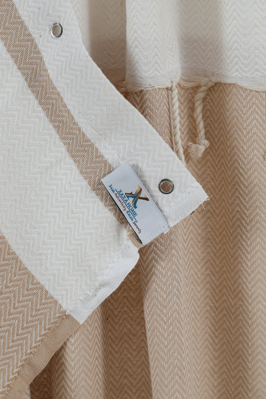 Two Panel Cotton Shower Curtain with Handmade Tassels – Boho & Farmhouse Style, Quick-Dry, Multi-Purpose (Caramel Beige, 71" x 79")