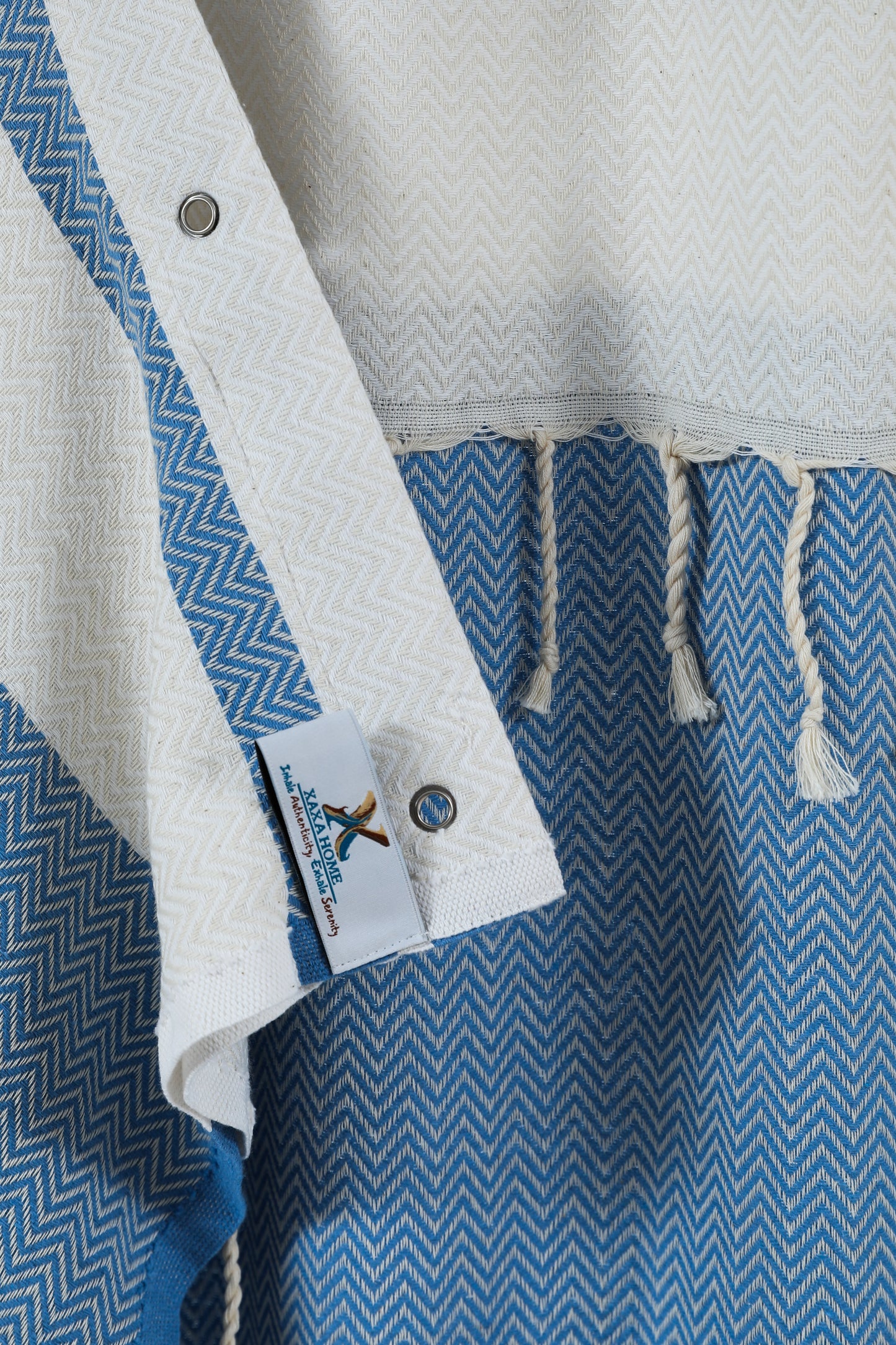 Two Panel Cotton Shower Curtain with Handmade Tassels – Boho & Farmhouse Style, Quick-Dry, Multi-Purpose (Sky Blue, 71" x 79")