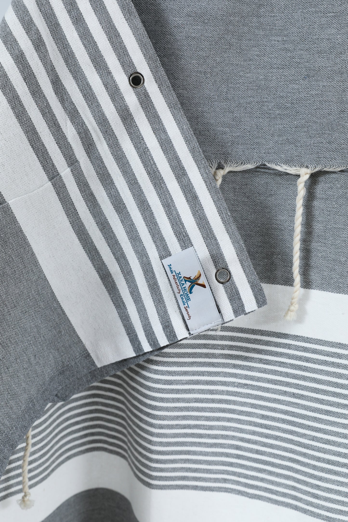 Battleship Gray Cotton Shower Curtain with Tassels – 79" x 71" – Boho & Farmhouse Style – Quick Dry, Multi-Purpose, Free Hooks