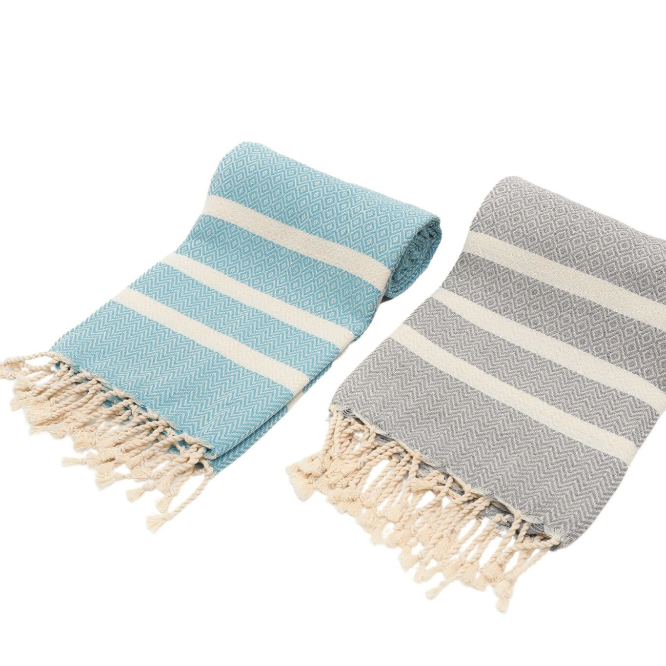 2-Pack Diavron Cotton Towels – Quick-Dry, Lightweight & Soft – Turquoise Blue & Silver Gray (39" x 71")