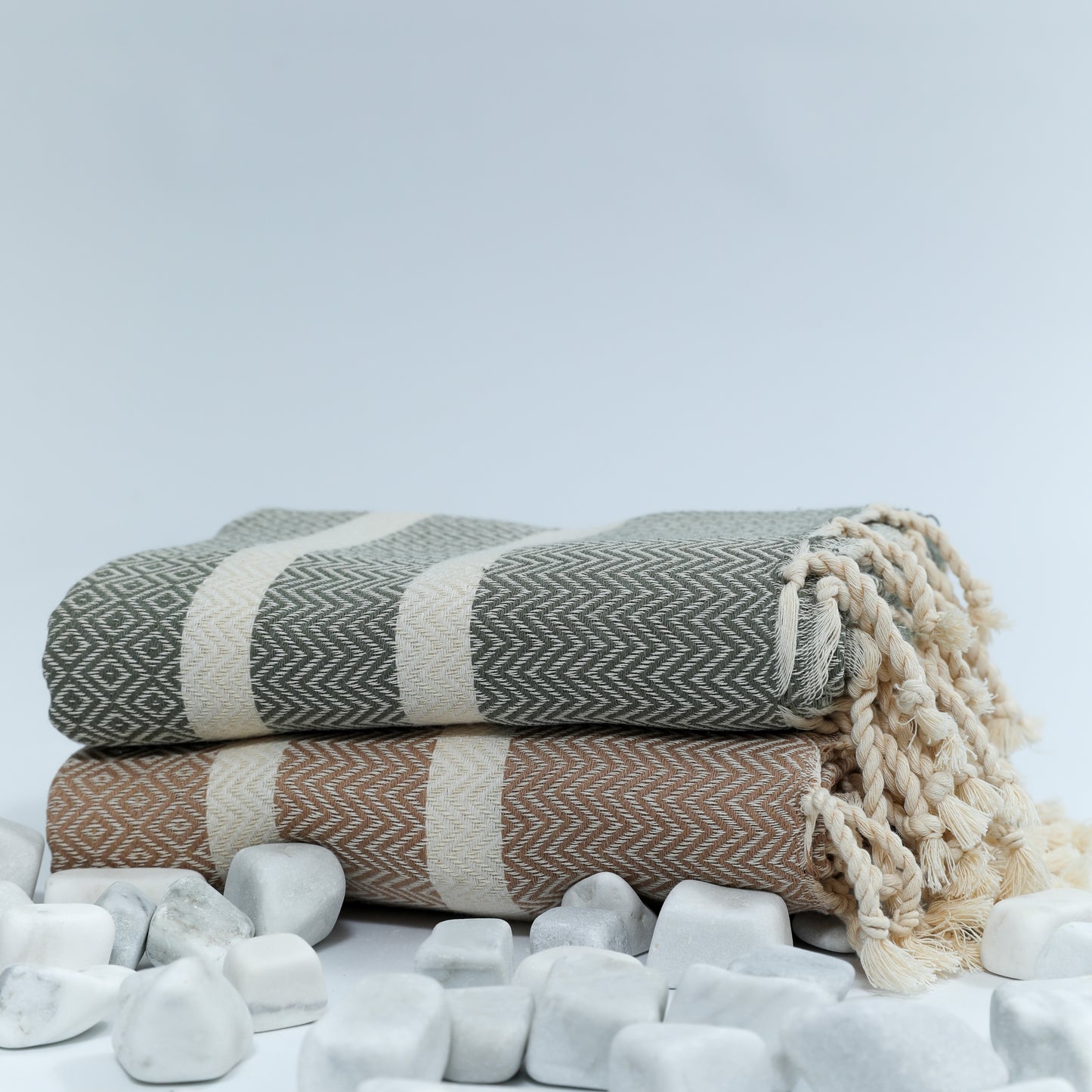2-Pack Cotton Travel Towels – Lightweight, Quick-Dry & Compact | Exclusive Diavron Weave in Caramel Beige & Khaki Green (39" x 71")