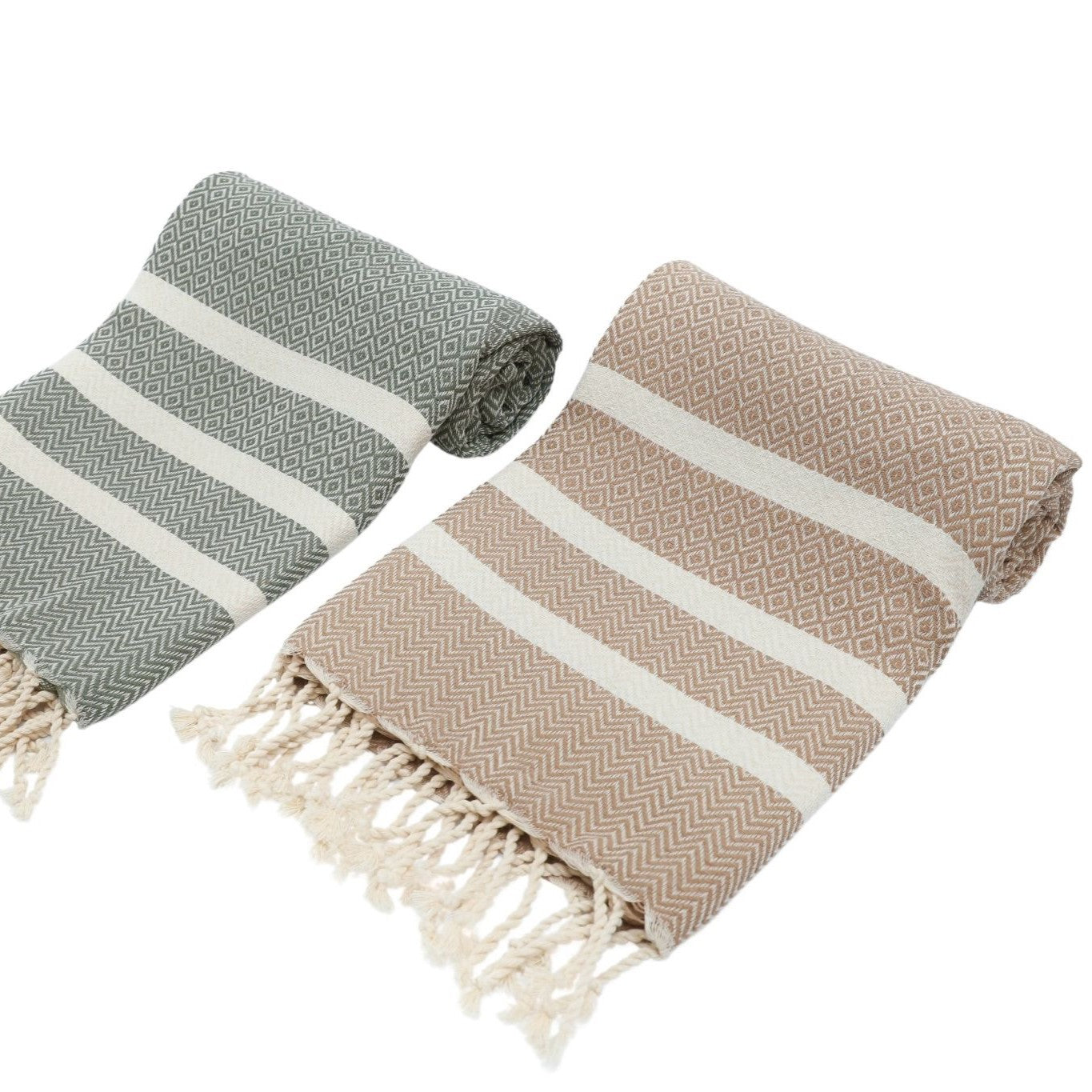 2-Pack Cotton Travel Towels – Lightweight, Quick-Dry & Compact | Exclusive Diavron Weave in Caramel Beige & Khaki Green (39" x 71")