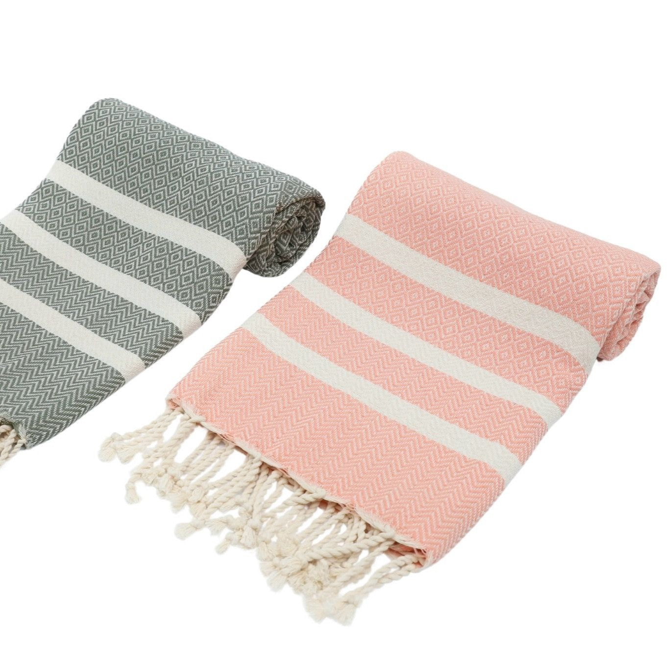 Exclusive Diavron 2-Pack Cotton Towels – Khaki Green & Salmon Pink | Quick-Dry, Lightweight & Stylish for Travel, Beach, Bath & More (39" x 71")