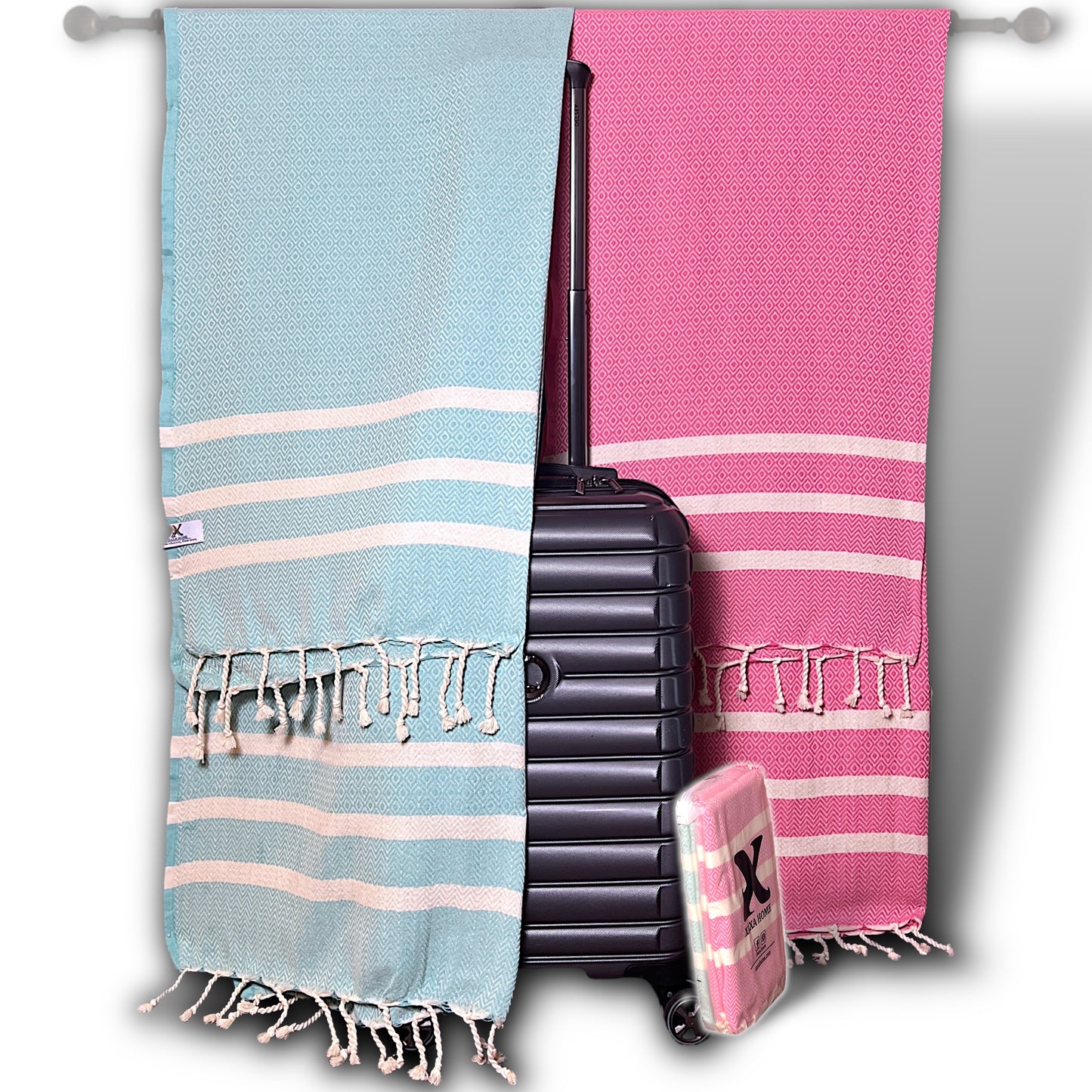 Exclusive Diavron 2-Pack Cotton Towels – Mint Green & Candy Pink | Quick-Dry, Lightweight & Stylish for Travel, Beach, Bath & More (39" x 71")