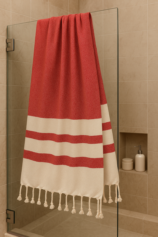 Quick-Dry Cotton Towel – Bright Red – Lightweight, Absorbent & sand free