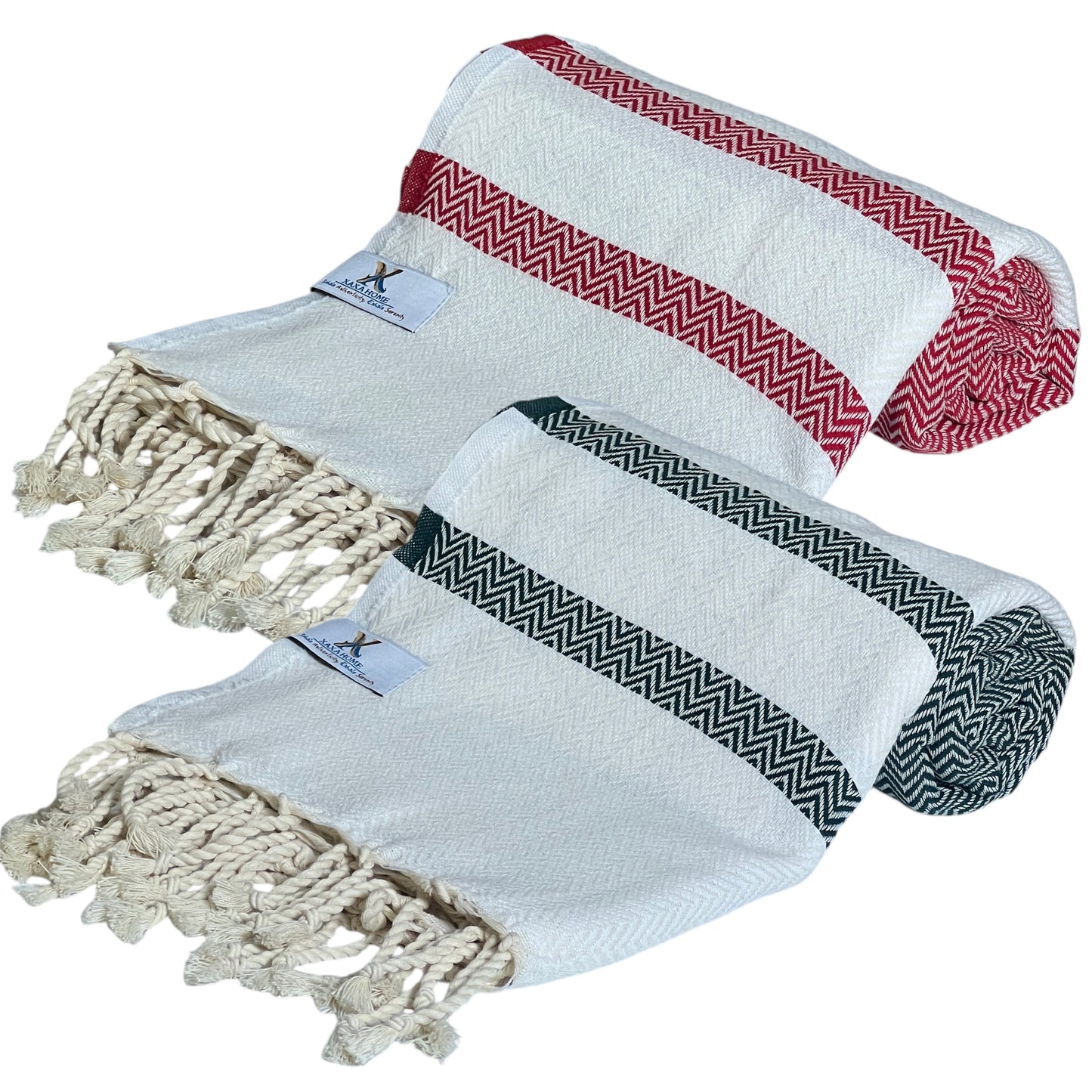 Bright Red & Pine Green Cotton Towels – Quick Dry, Lightweight & Compact – Ideal for Travel, Beach, Bath & More (Set of 2, 39" x 71")