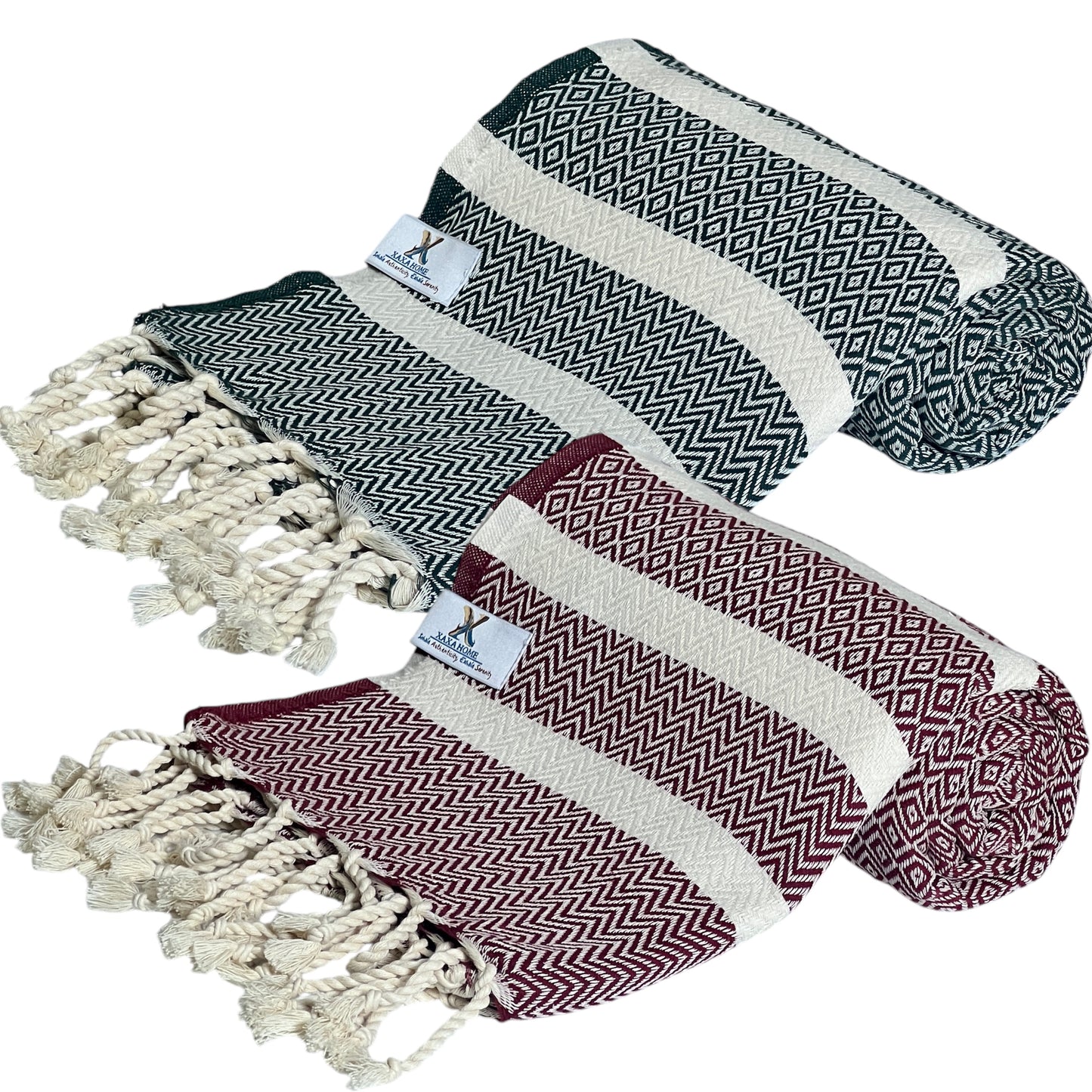 Exclusive Diavron 2-Pack Cotton Towels – Pine Green & Burgundy Red | Quick-Dry, Lightweight & Stylish for Travel, Beach, Bath & More (39" x 71")