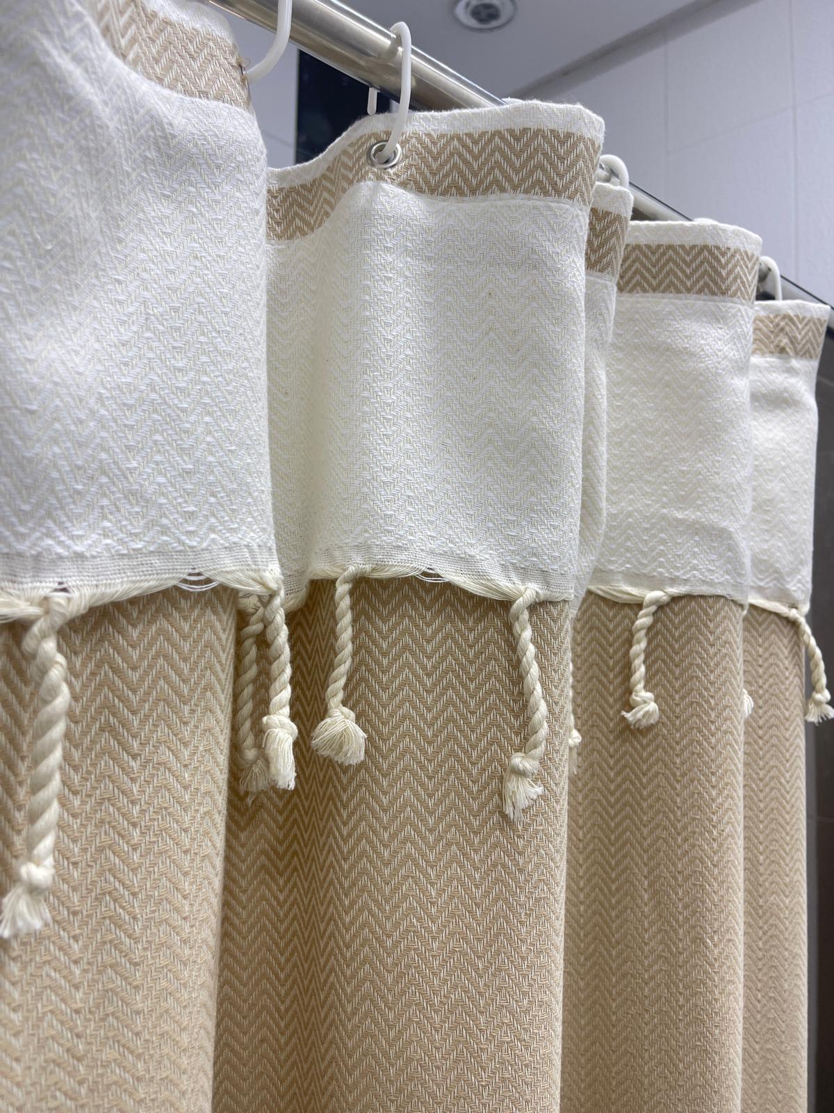 Caramel Beige Cotton Stall Shower Curtain – Warm, Neutral & Space-Saving (39" x 71")