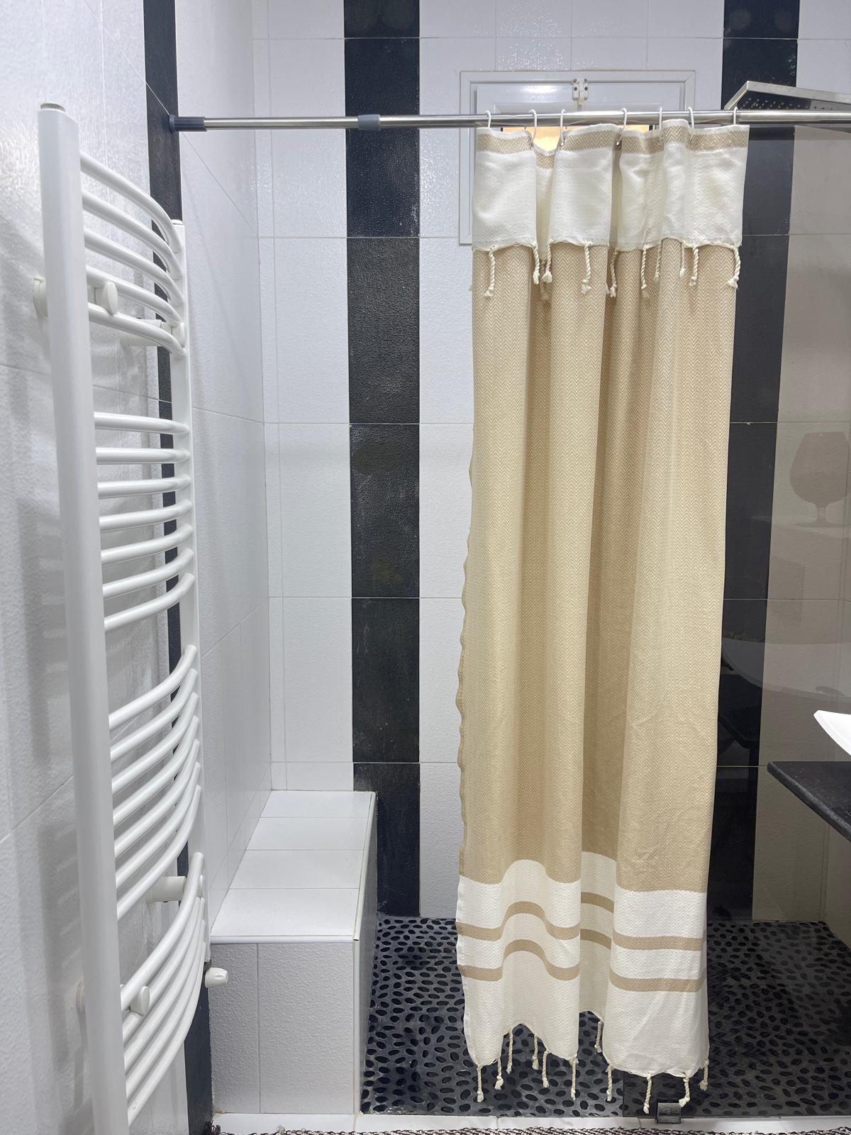 Caramel Beige Cotton Stall Shower Curtain – Warm, Neutral & Space-Saving (39" x 71")