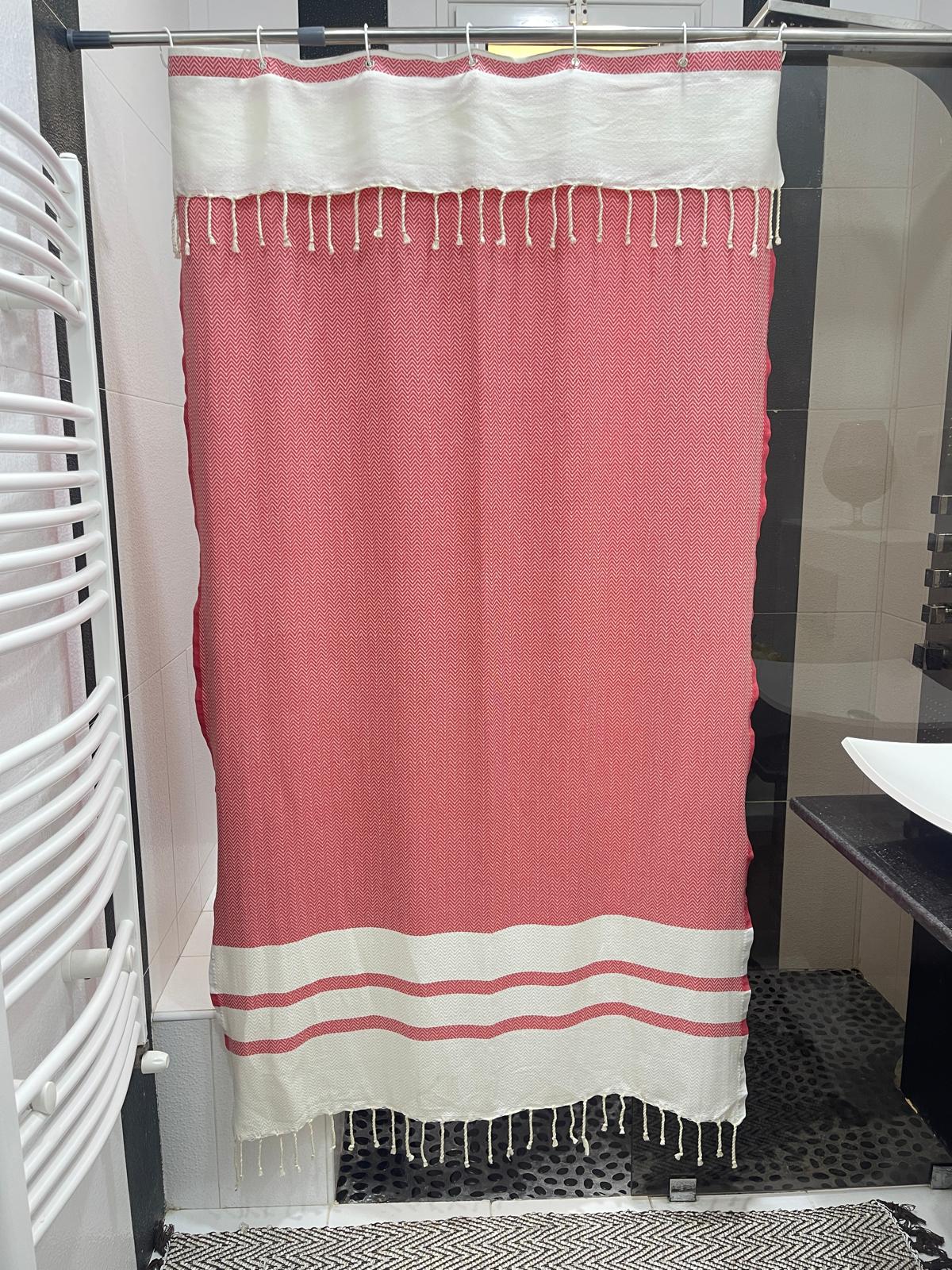 Coral Red Cotton Stall Shower Curtain – Bold, Cheerful & Space-Saving (39" x 71")