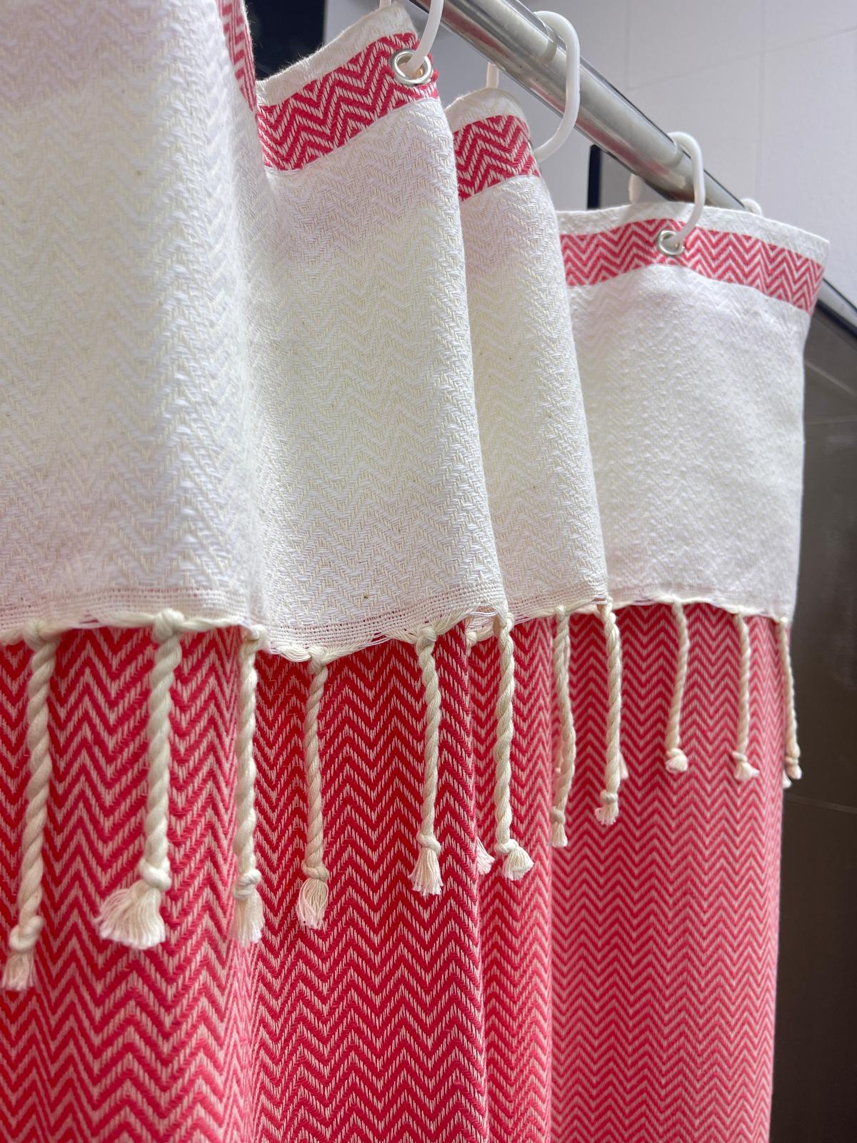 Coral Red Cotton Stall Shower Curtain – Bold, Cheerful & Space-Saving (39" x 71")