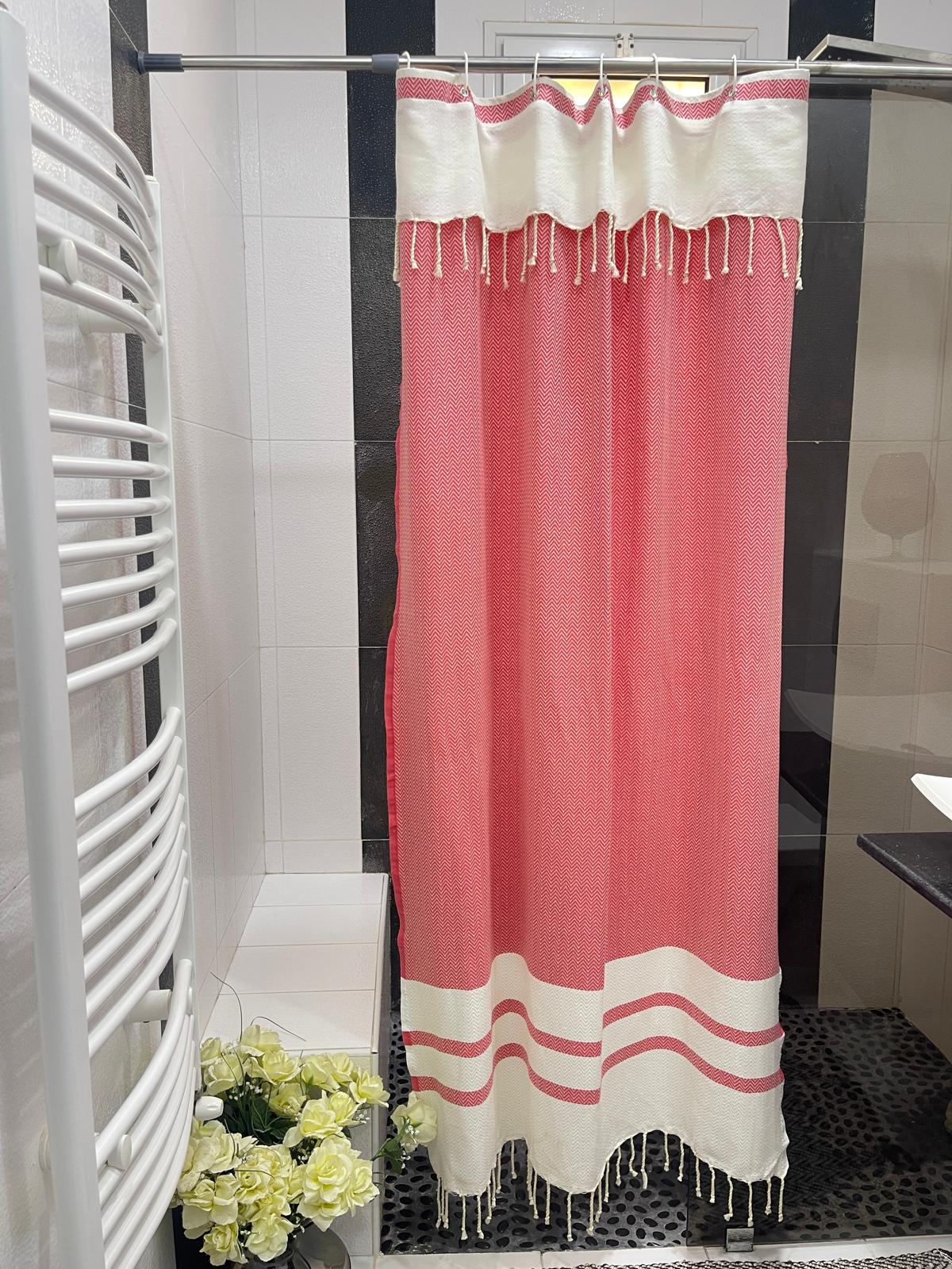 Coral Red Cotton Stall Shower Curtain – Bold, Cheerful & Space-Saving (39" x 71")