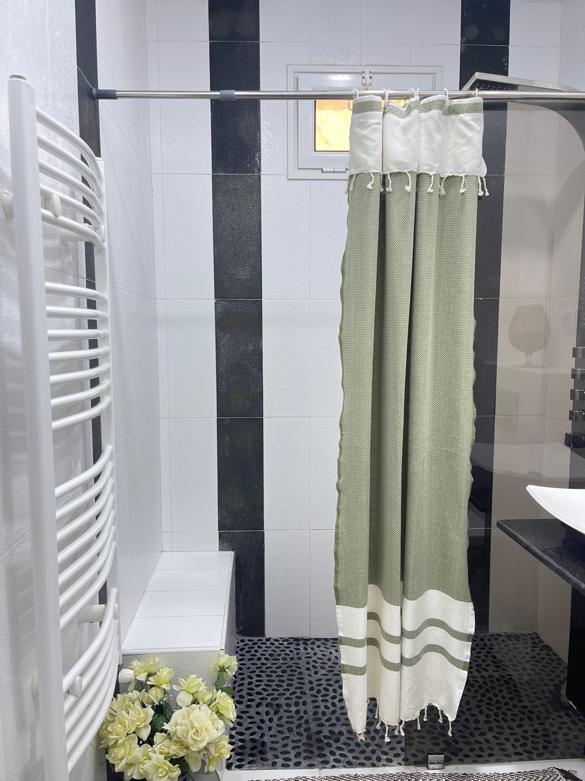 Khaki Green Cotton Stall Shower Curtain – Stylish, Quick-Dry & Space-Saving (39" x 71")