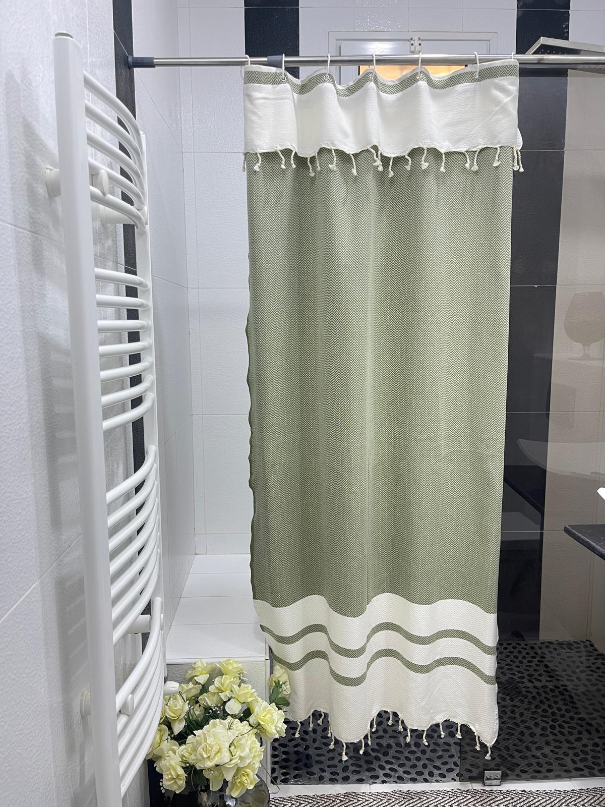 Khaki Green Cotton Stall Shower Curtain – Stylish, Quick-Dry & Space-Saving (39" x 71")