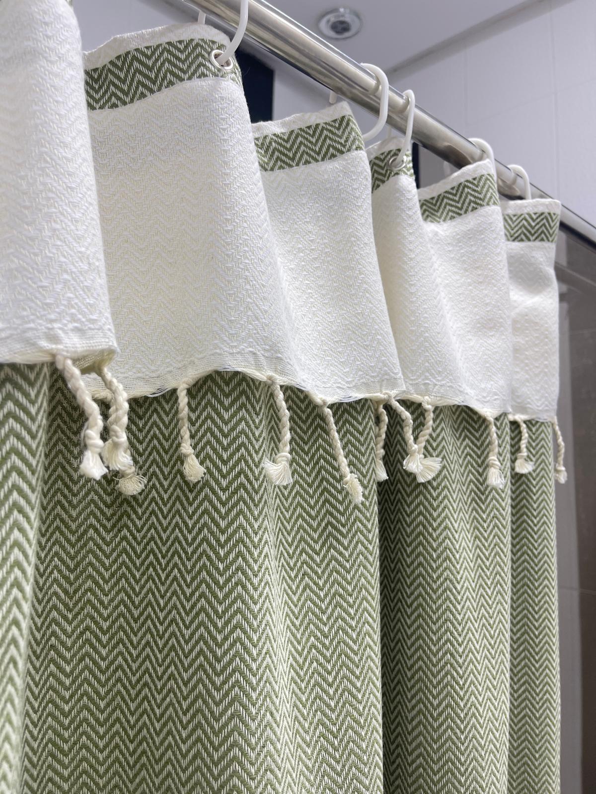 Khaki Green Cotton Stall Shower Curtain – Stylish, Quick-Dry & Space-Saving (39" x 71")