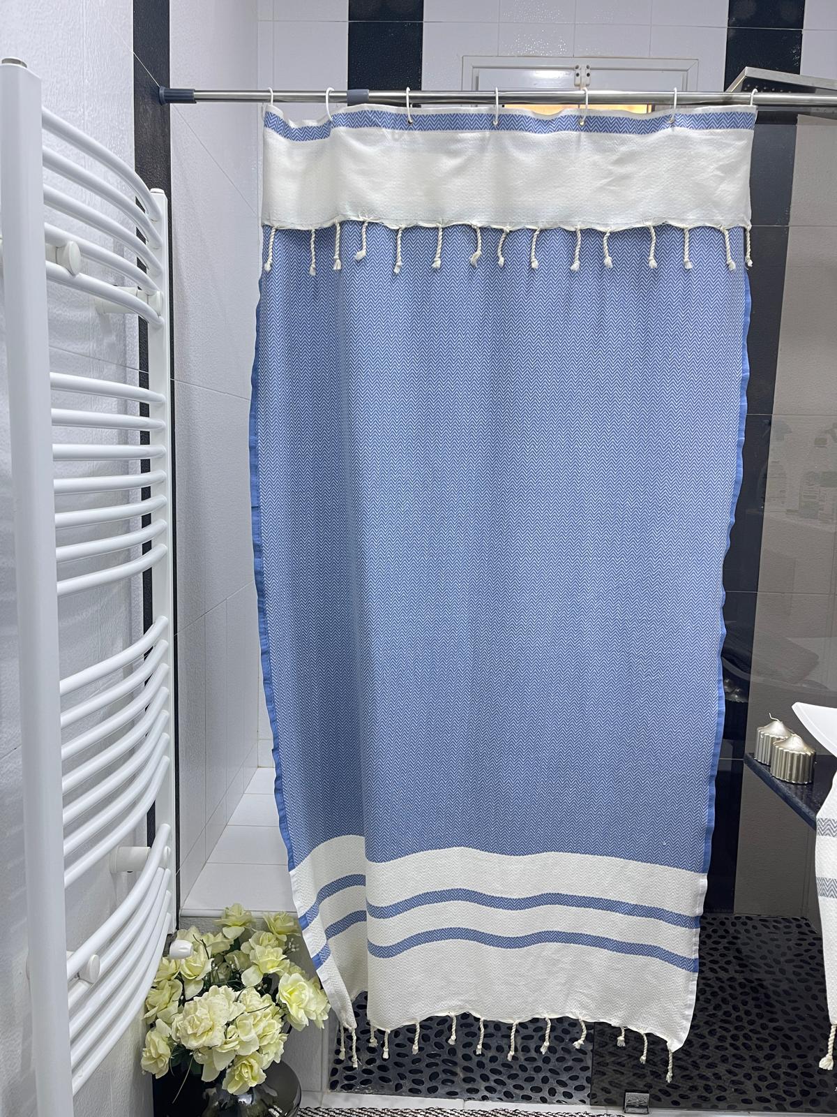 Sky Blue Cotton Stall Shower Curtain – Light, Airy & Quick-Drying (39" x 71")