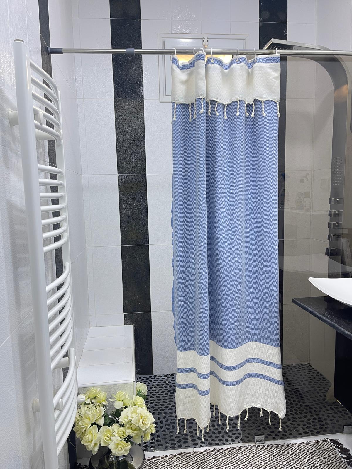 Sky Blue Cotton Stall Shower Curtain – Light, Airy & Quick-Drying (39" x 71")