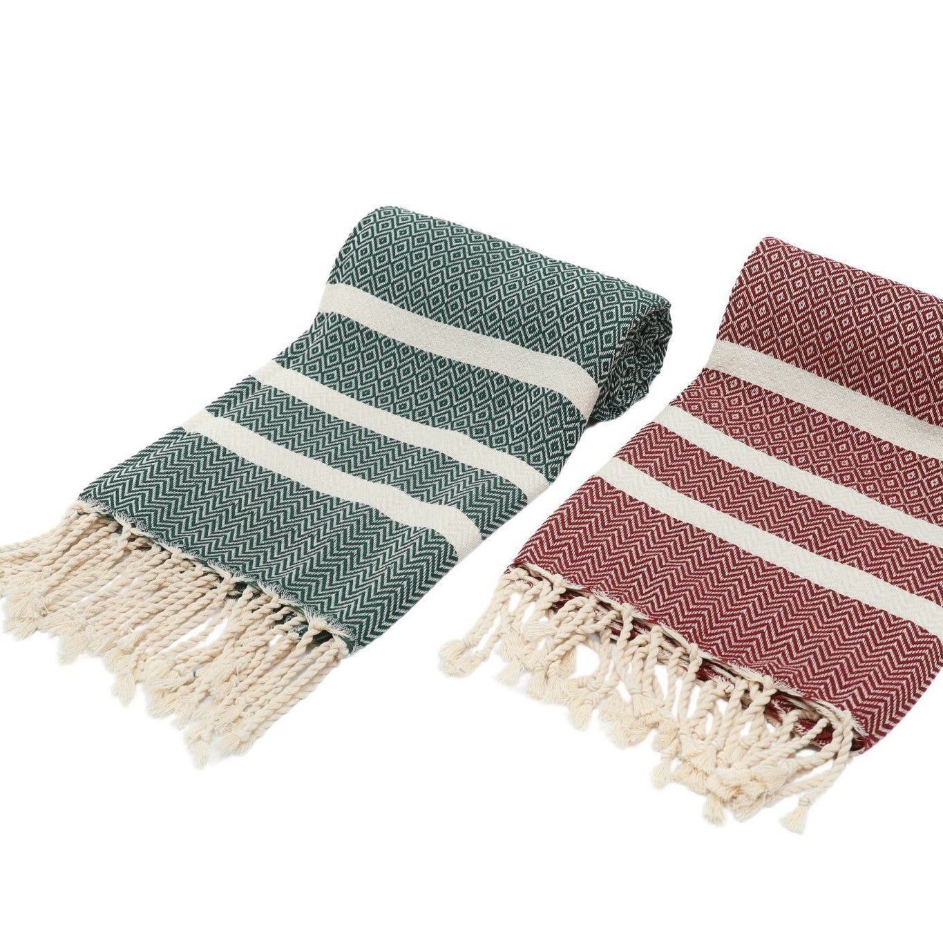 Exclusive Diavron 2-Pack Cotton Towels – Pine Green & Burgundy Red | Quick-Dry, Lightweight & Stylish for Travel, Beach, Bath & More (39" x 71")