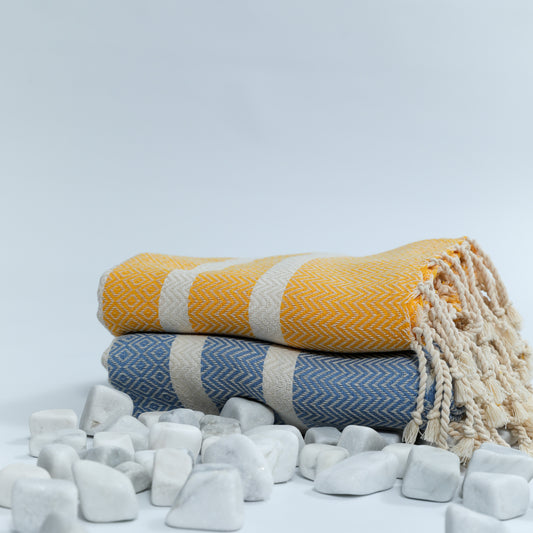 Gold Yellow & Turquoise Blue Diavron Towel Set – Luxurious Cotton, Quick Dry & Lightweight for Travel, Beach & Home