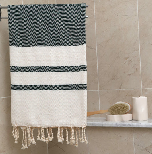 Pine Green Chevron Turkish Cotton Towel – Soft, Quick-Dry, Versatile & Eco-Friendly