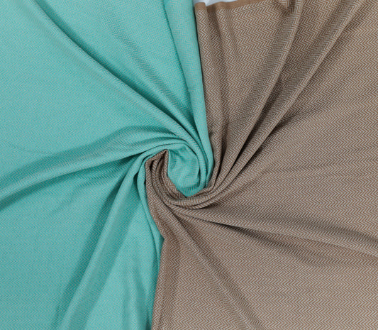 Set of 2 Cotton Towels – Fast-Drying & Lightweight Chevron Weave in Caramel Beige + Mint Green – Travel, Beach & Everyday Use