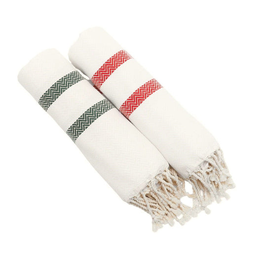 Bright Red & Pine Green Cotton Towels – Quick Dry, Lightweight & Compact – Ideal for Travel, Beach, Bath & More (Set of 2, 39" x 71")