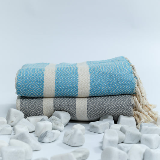 2-Pack Diavron Cotton Towels – Quick-Dry, Lightweight & Soft – Turquoise Blue & Silver Gray (39" x 71")