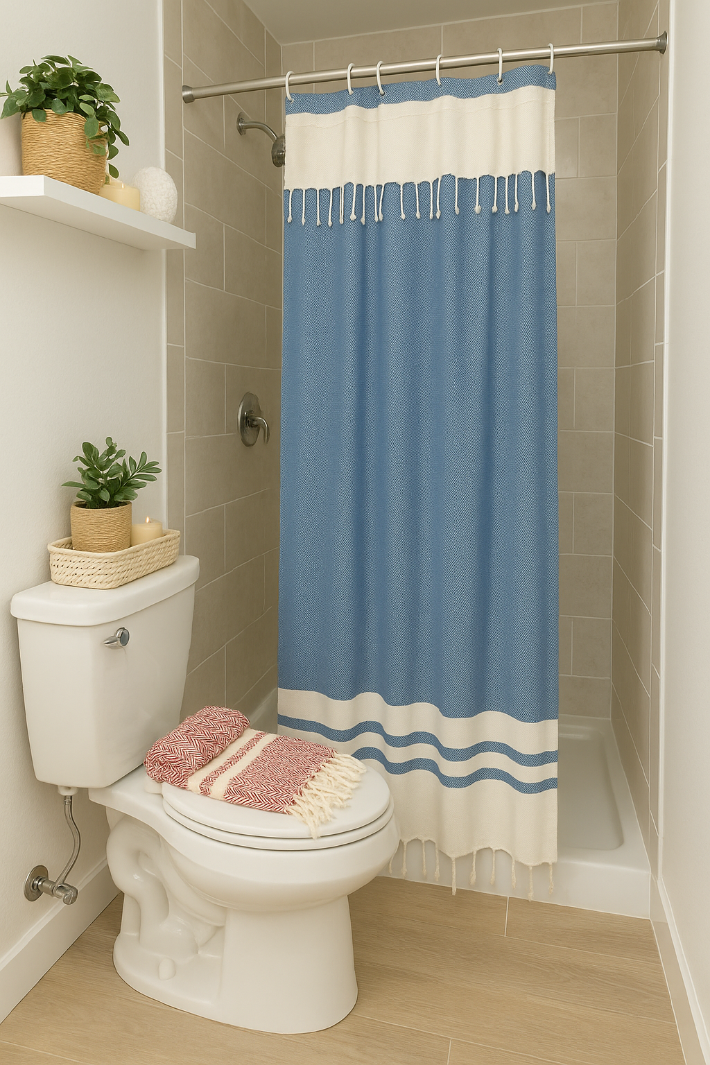 Sky Blue Cotton Stall Shower Curtain – Light, Airy & Quick-Drying (39" x 71")