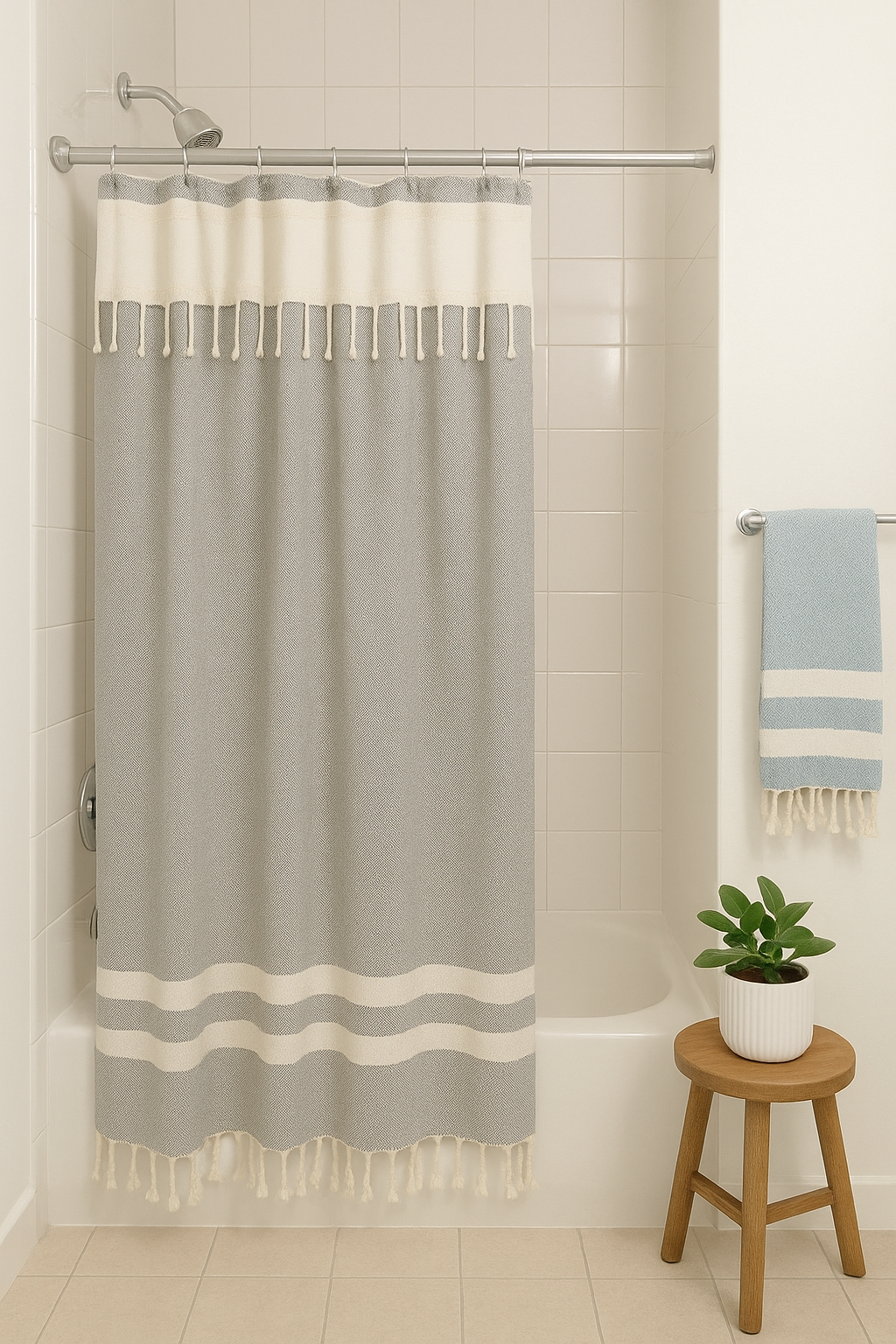 Silver Gray Cotton Stall Shower Curtain – Modern, Versatile & Quick-Dry (39" x 71")
