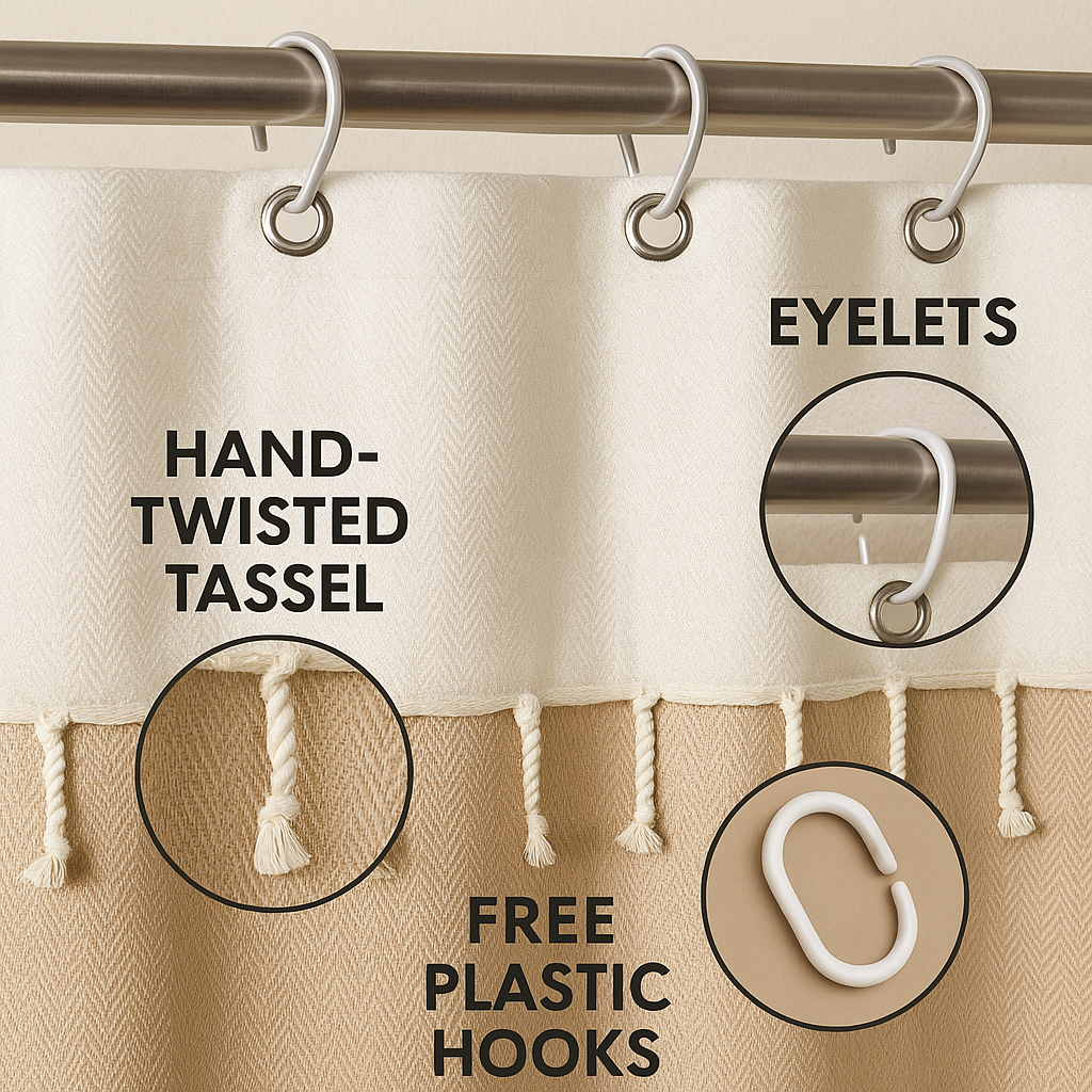 Caramel Beige Cotton Stall Shower Curtain – Warm, Neutral & Space-Saving (39" x 71")