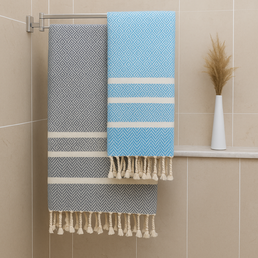 2-Pack Diavron Cotton Towels – Quick-Dry, Lightweight & Soft – Turquoise Blue & Silver Gray (39" x 71")