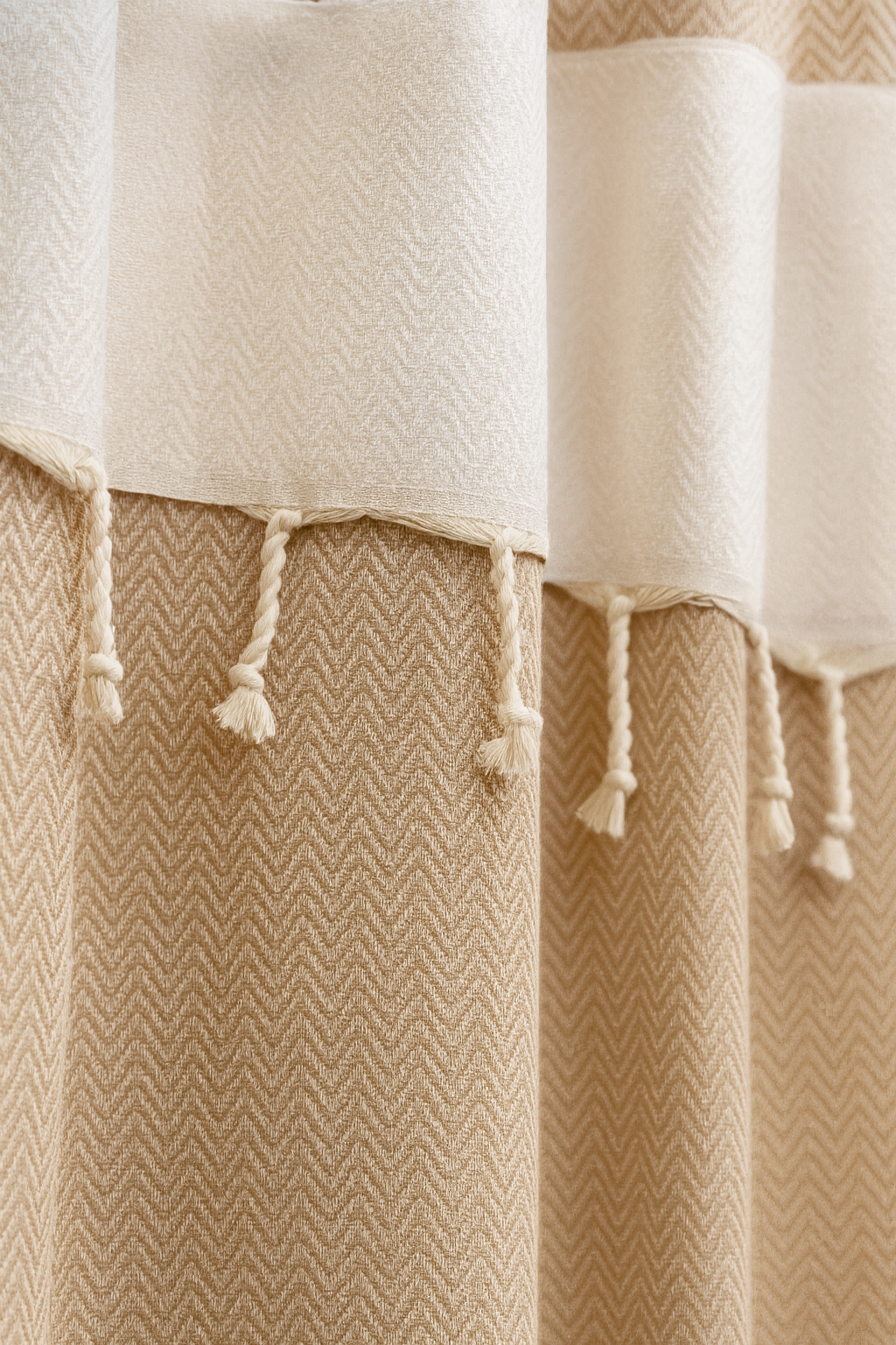 Caramel Beige Cotton Stall Shower Curtain – Warm, Neutral & Space-Saving (39" x 71")