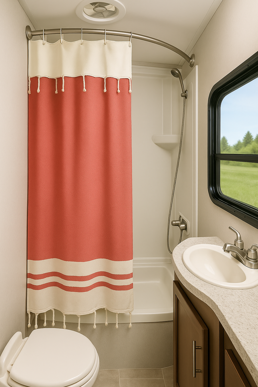 Coral Red Cotton Stall Shower Curtain – Bold, Cheerful & Space-Saving (39" x 71")