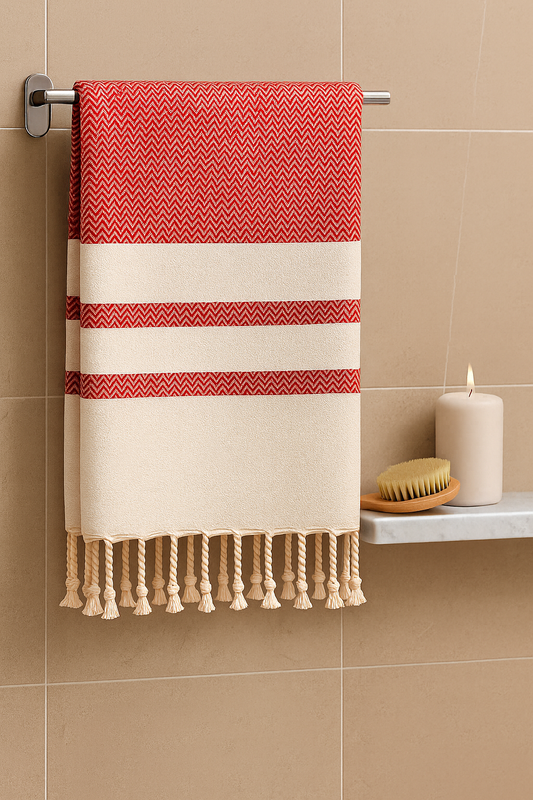 Quick-Dry Cotton Towel – Bright Red – Lightweight, Absorbent & sand free