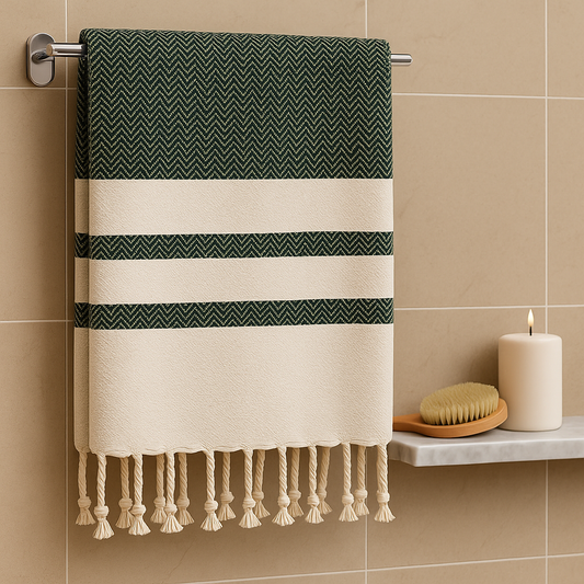 Pine Green Chevron Turkish Cotton Towel – Soft, Quick-Dry, Versatile & Eco-Friendly