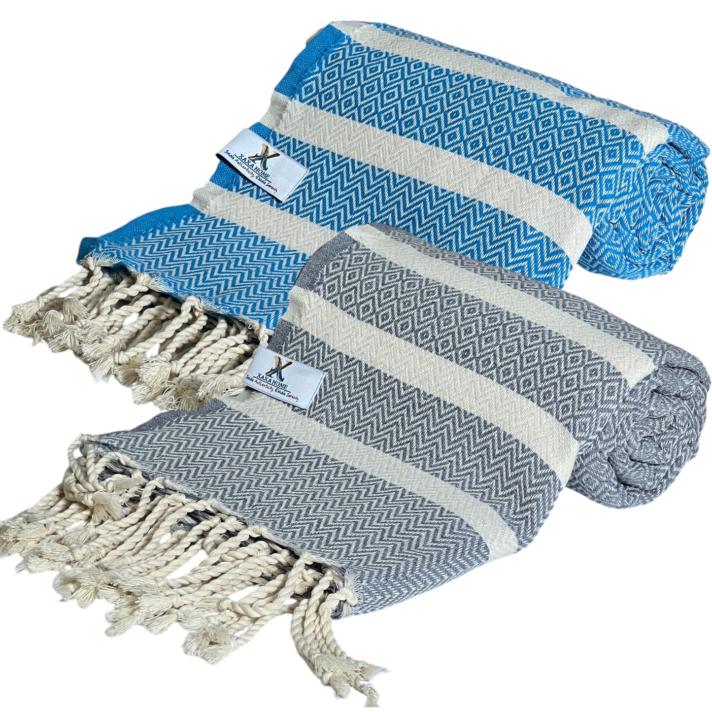 2-Pack Diavron Cotton Towels – Quick-Dry, Lightweight & Soft – Turquoise Blue & Silver Gray (39" x 71")