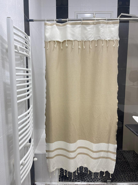 Caramel Beige Cotton Stall Shower Curtain – Warm, Neutral & Space-Saving (39" x 71")