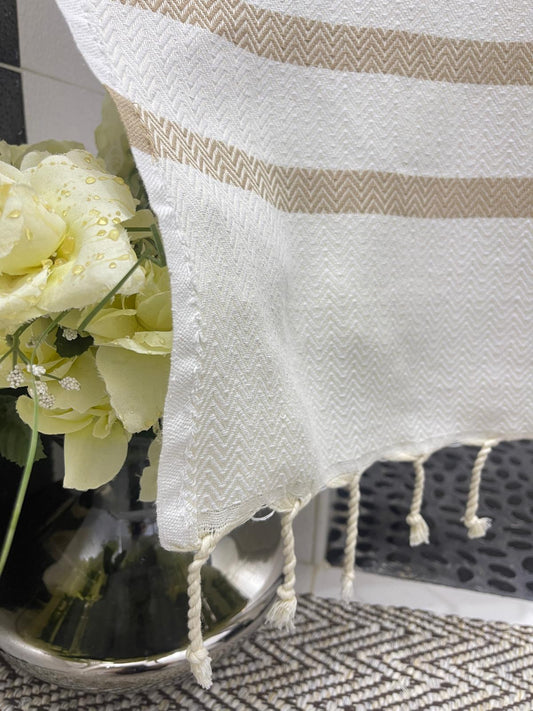 Caramel Beige Cotton Stall Shower Curtain – Warm, Neutral & Space-Saving (39" x 71")