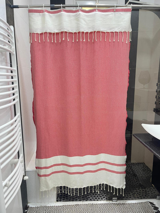 Coral Red Cotton Stall Shower Curtain – Bold, Cheerful & Space-Saving (39" x 71")