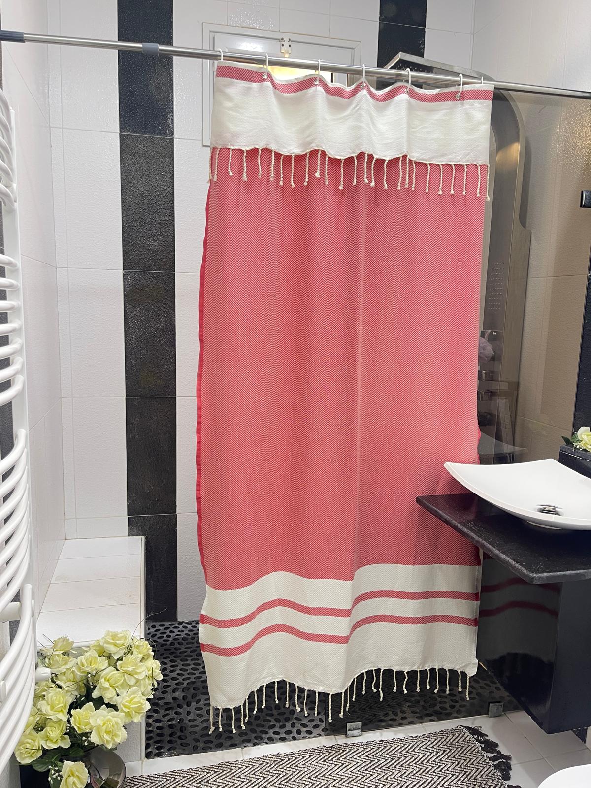 Coral Red Cotton Stall Shower Curtain – Bold, Cheerful & Space-Saving (39" x 71")