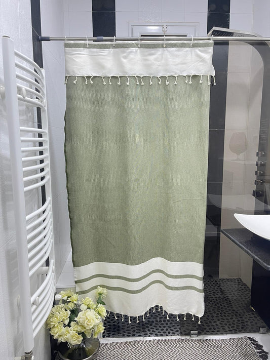 Khaki Green Cotton Stall Shower Curtain – Stylish, Quick-Dry & Space-Saving (39" x 71")